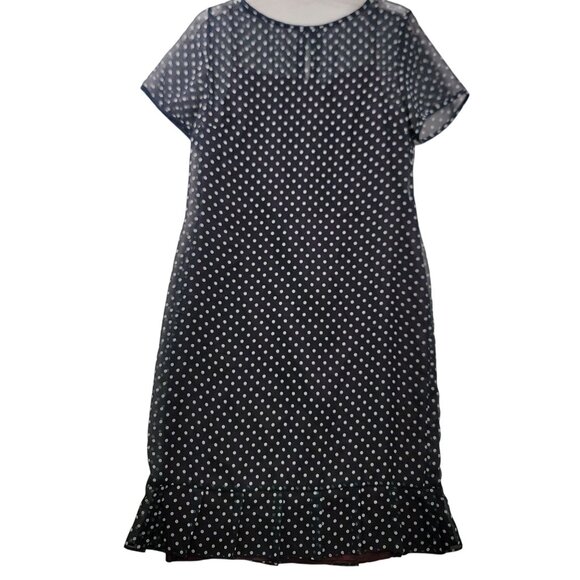 Vintage Sara Campbell Navy Polka Dot Sheer Dress Size 6 Pleated Hem USA New - Picture 1 of 13